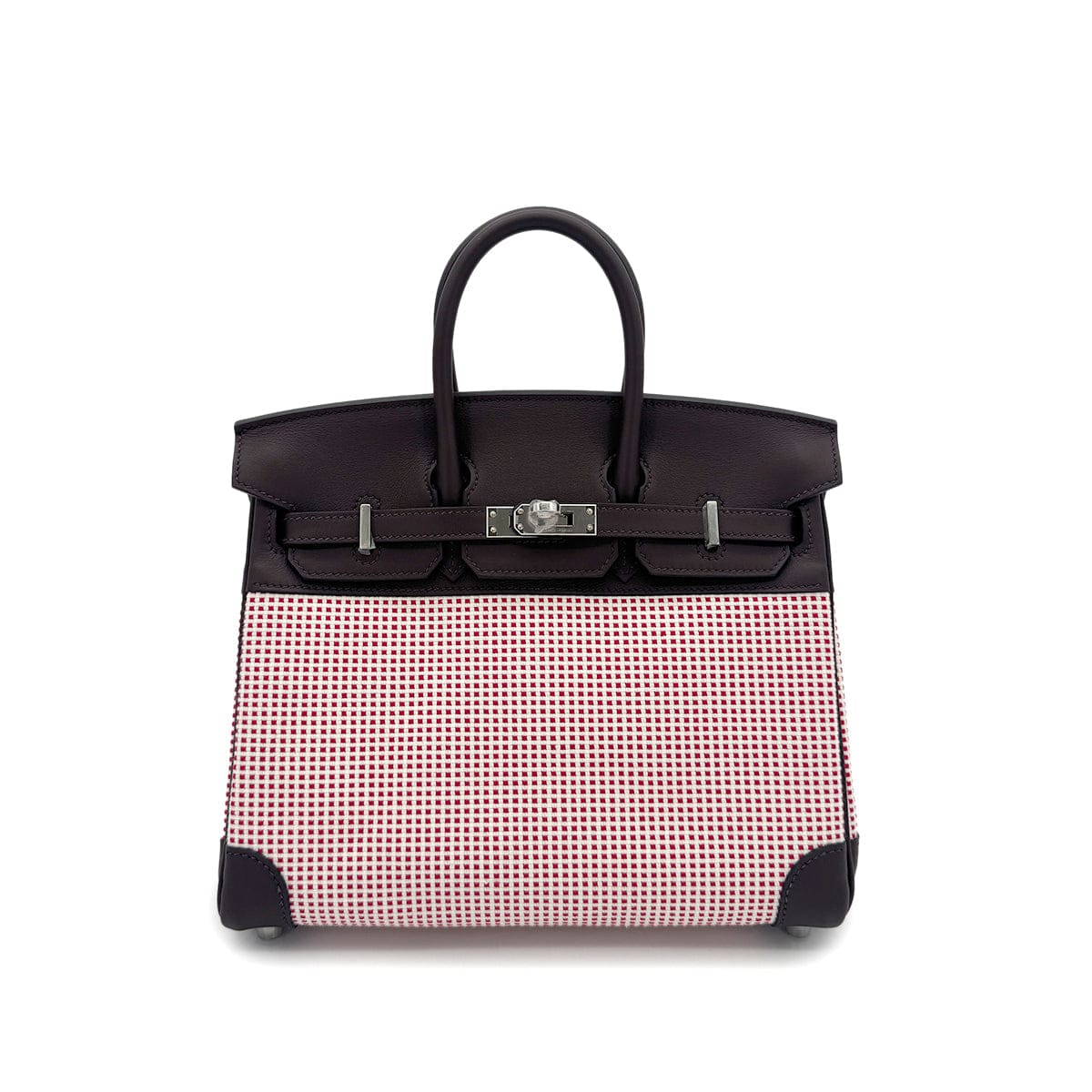 Luxury Promise Japan HERMES BIRKIN 25 ROUGE SELLIER ECRU FRAMBOISE VEAU SWIFT TOILE QUADRILLE HAND BAG B SHW 90294966