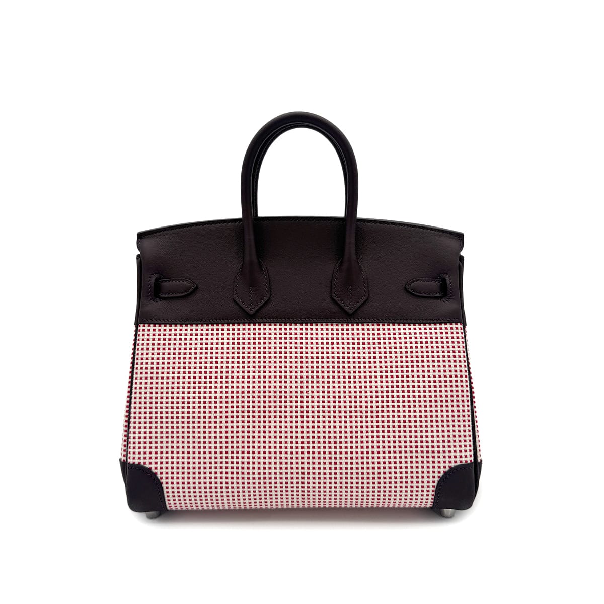 Luxury Promise Japan HERMES BIRKIN 25 ROUGE SELLIER ECRU FRAMBOISE VEAU SWIFT TOILE QUADRILLE HAND BAG B SHW 90294966