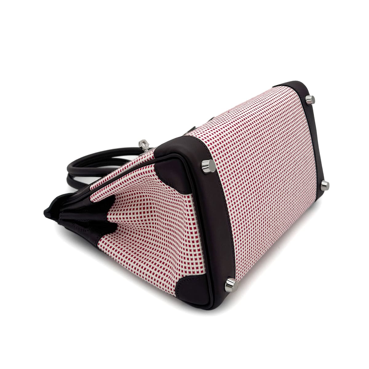 Luxury Promise Japan HERMES BIRKIN 25 ROUGE SELLIER ECRU FRAMBOISE VEAU SWIFT TOILE QUADRILLE HAND BAG B SHW 90294966