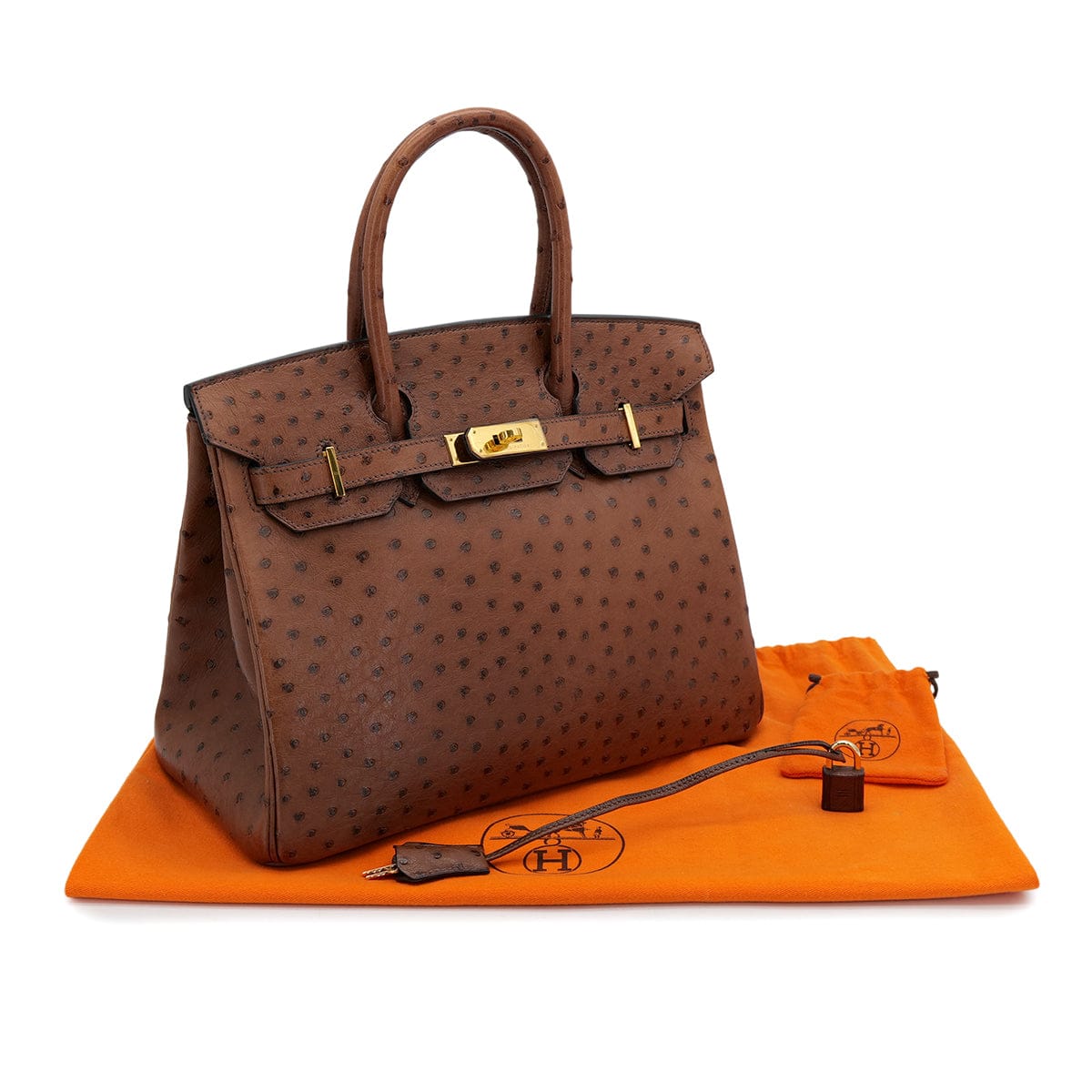 Luxury Promise Japan HERMES BIRKIN 30 CHESTNUT OSTRICH HAND BAG 2005 SQUARE I GOLD HARDWARE 90323975