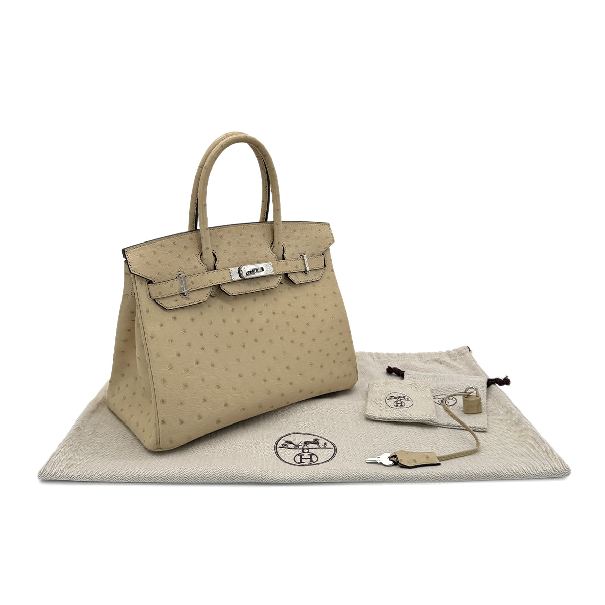 Luxury Promise Japan HERMES BIRKIN 30 PARCHEMIN OSTRICH HAND BAG X PALLADIUM HARDWARE 90283596