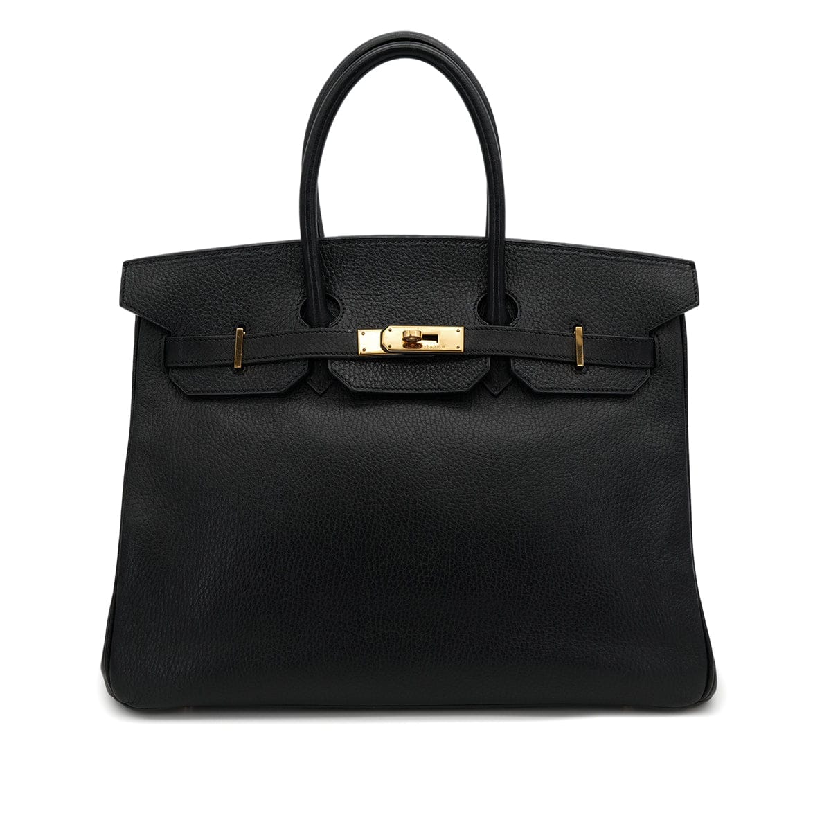 Luxury Promise Japan HERMES BIRKIN 35 BLACK ARDENNES HAND BAG 1998 SQUARE B GOLD HARDWARE 90318615