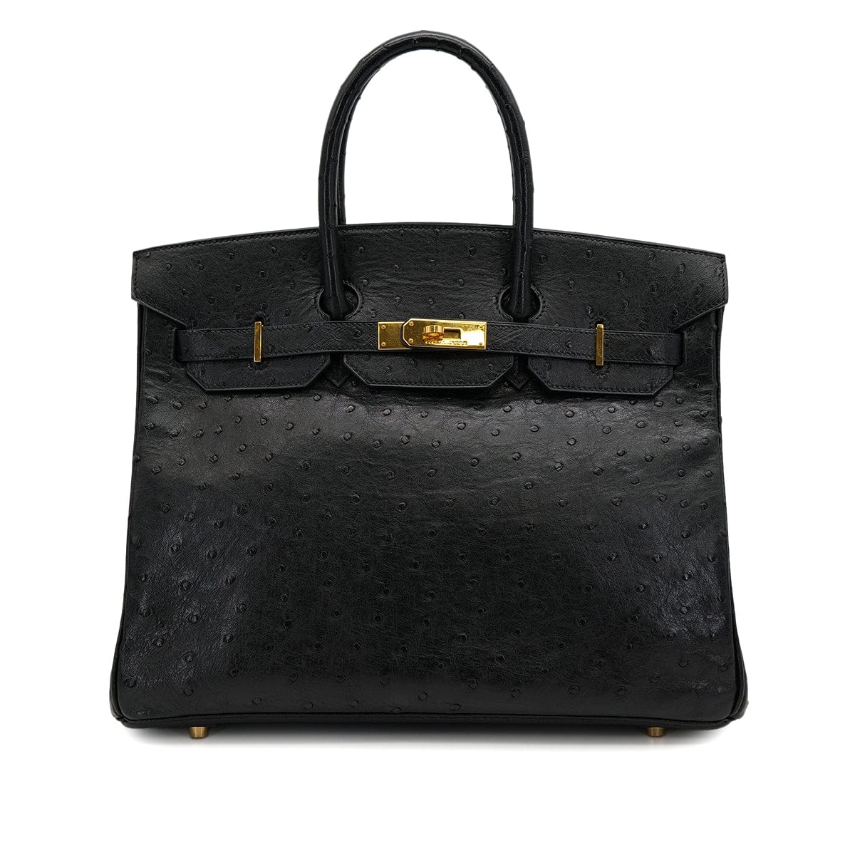 Luxury Promise Japan HERMES BIRKIN 35 BLACK OSTRICH HAND BAG 1997 SQUARE A GOLD HARDWARE 90324742
