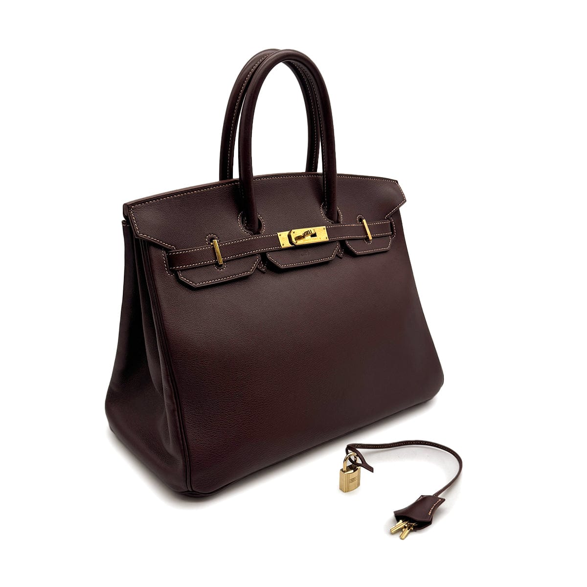 Luxury Promise Japan HERMES BIRKIN 35 CHOCOLAT VEAU GULLIVER HAND BAG 1998 SQUARE B GOLD HARDWARE 90317719