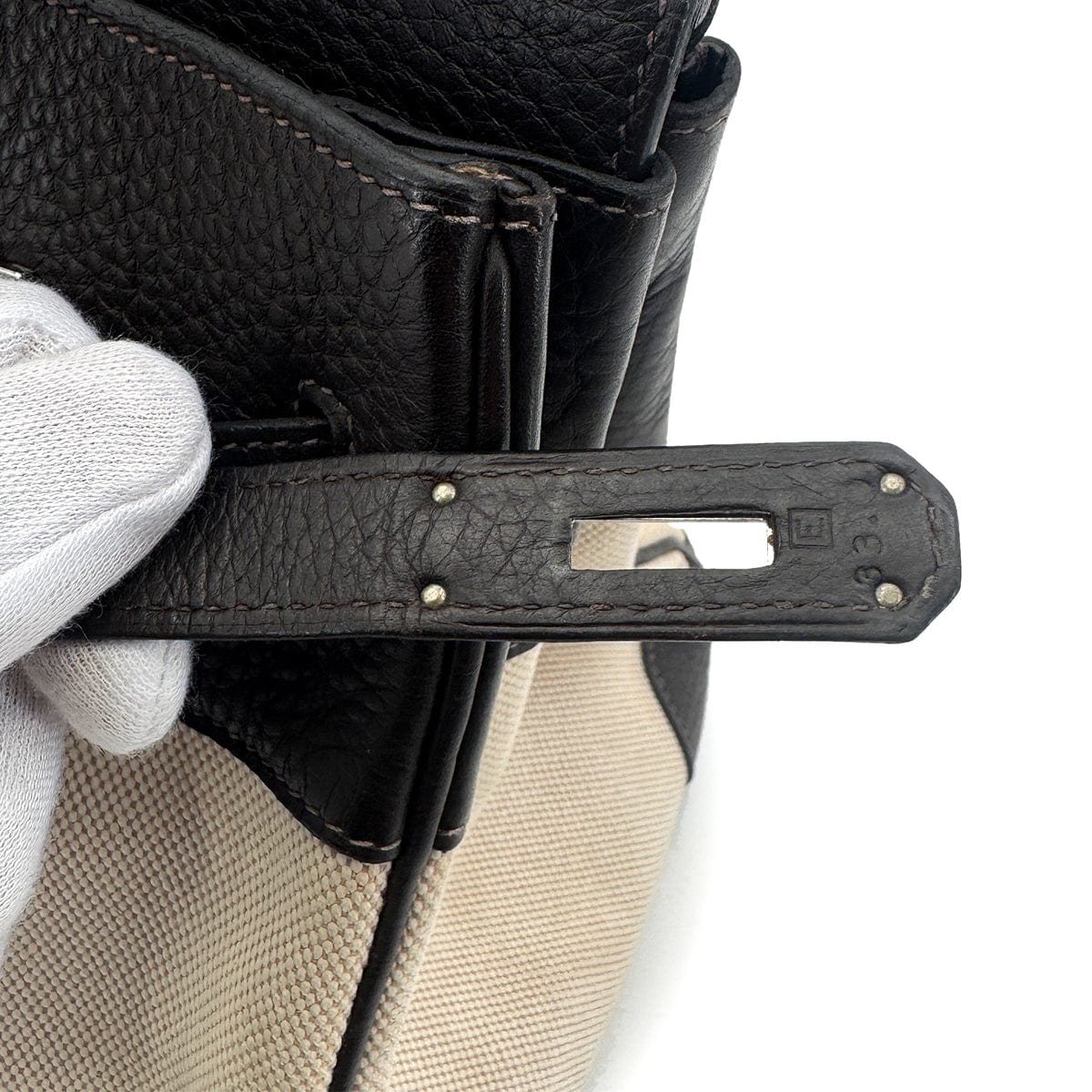 Luxury Promise Japan HERMES BIRKIN 35 EBENE TAURILLON CLEMENCE TOILE H HAND BAG □E SHW 90274430