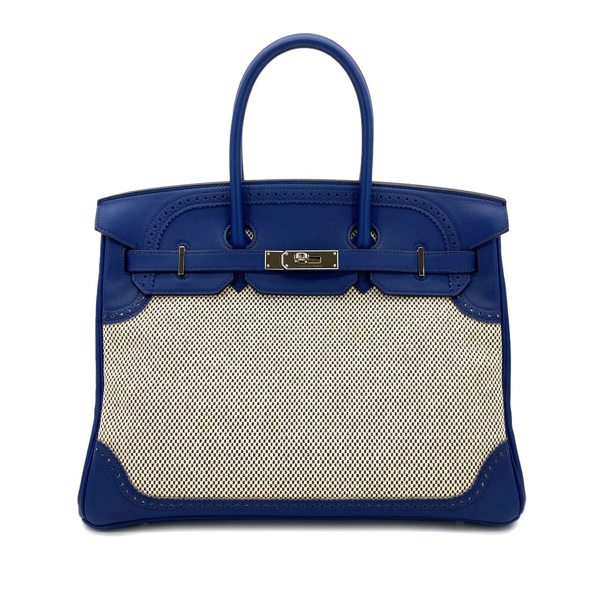 Luxury Promise Japan HERMES BIRKIN 35 GHILLIES BLUE SAPHIR SWIFT TOILE H HAND BAG R SHW 90301720