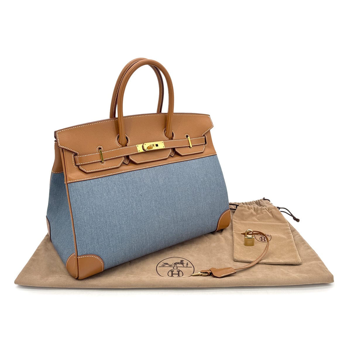 Luxury Promise Japan HERMES BIRKIN 35 GOLD BLUE VEAU GULLIVER TOILET JEAN HAND BAG □B GHW 90304977