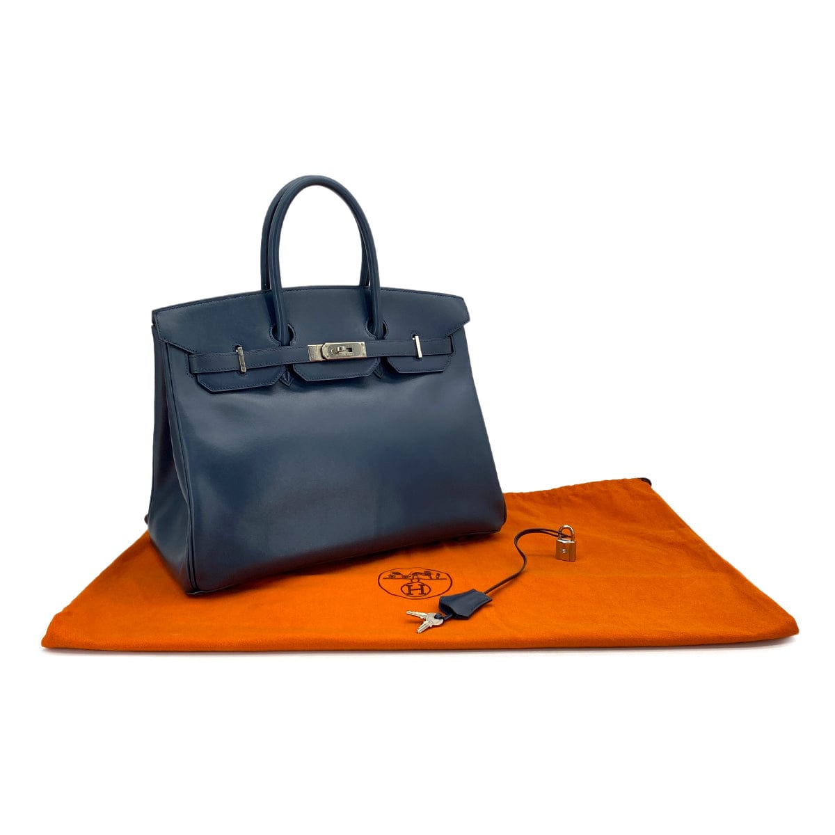 Luxury Promise Japan HERMES BIRKIN 35 NAVY BOX CALF HAND BAG 2001 SQUARE E PALLADIUM HARDWARE 90324143