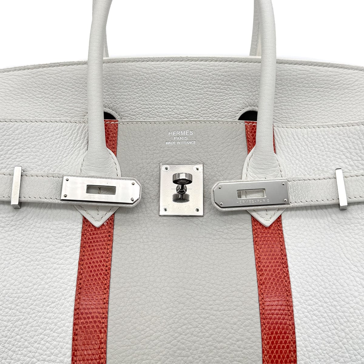 Luxury Promise Japan HERMES BIRKIN CLUB 35 WHITE GRIS PERLE SANGUINE TAURILLON CLEMENCE LIZARD HAND BAG □P SHW 90298337