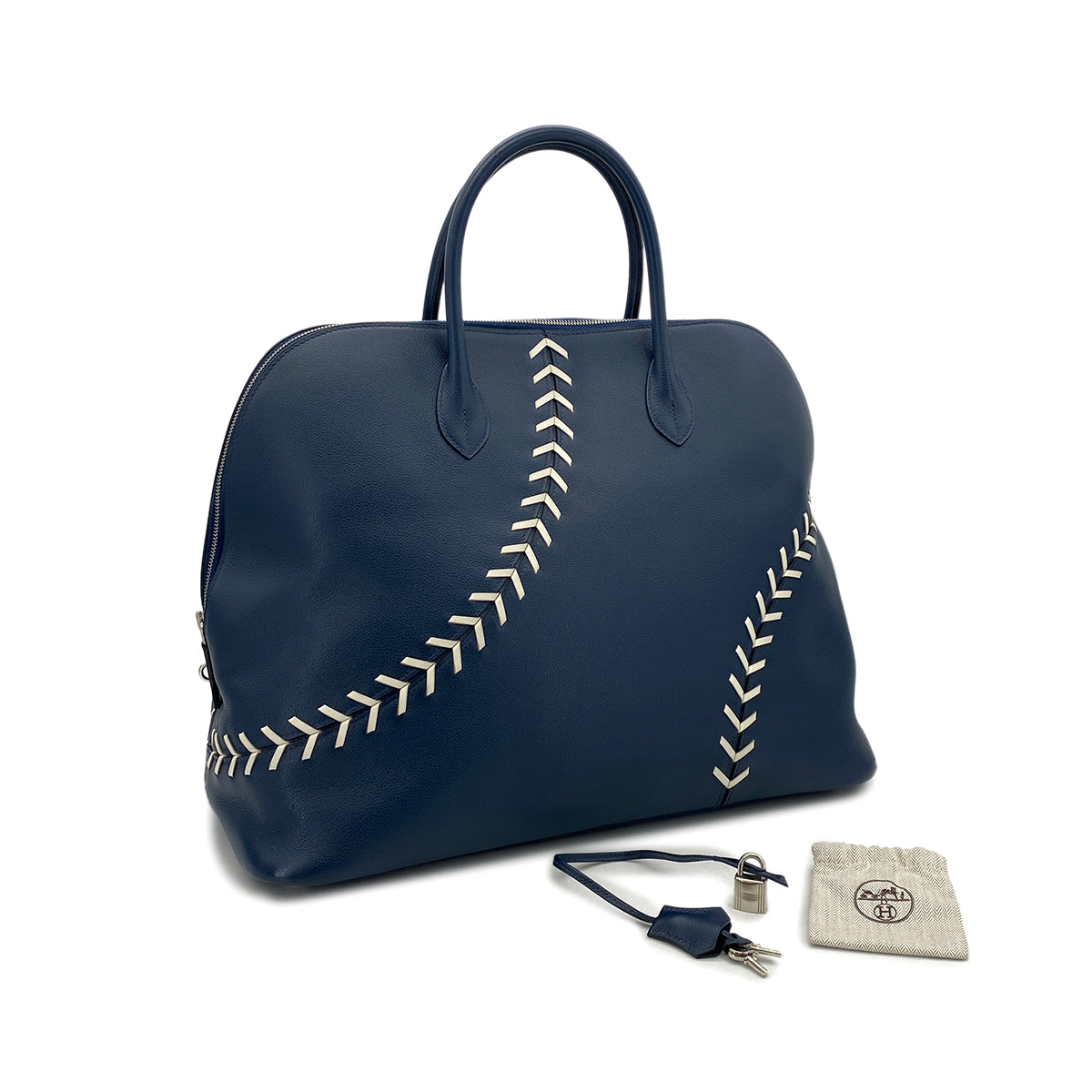 Luxury Promise Japan HERMES BOLIDE 1923 BASEBALL 45 BLUE DE MALTE EVERCOLOR HAND BAG C 90298745