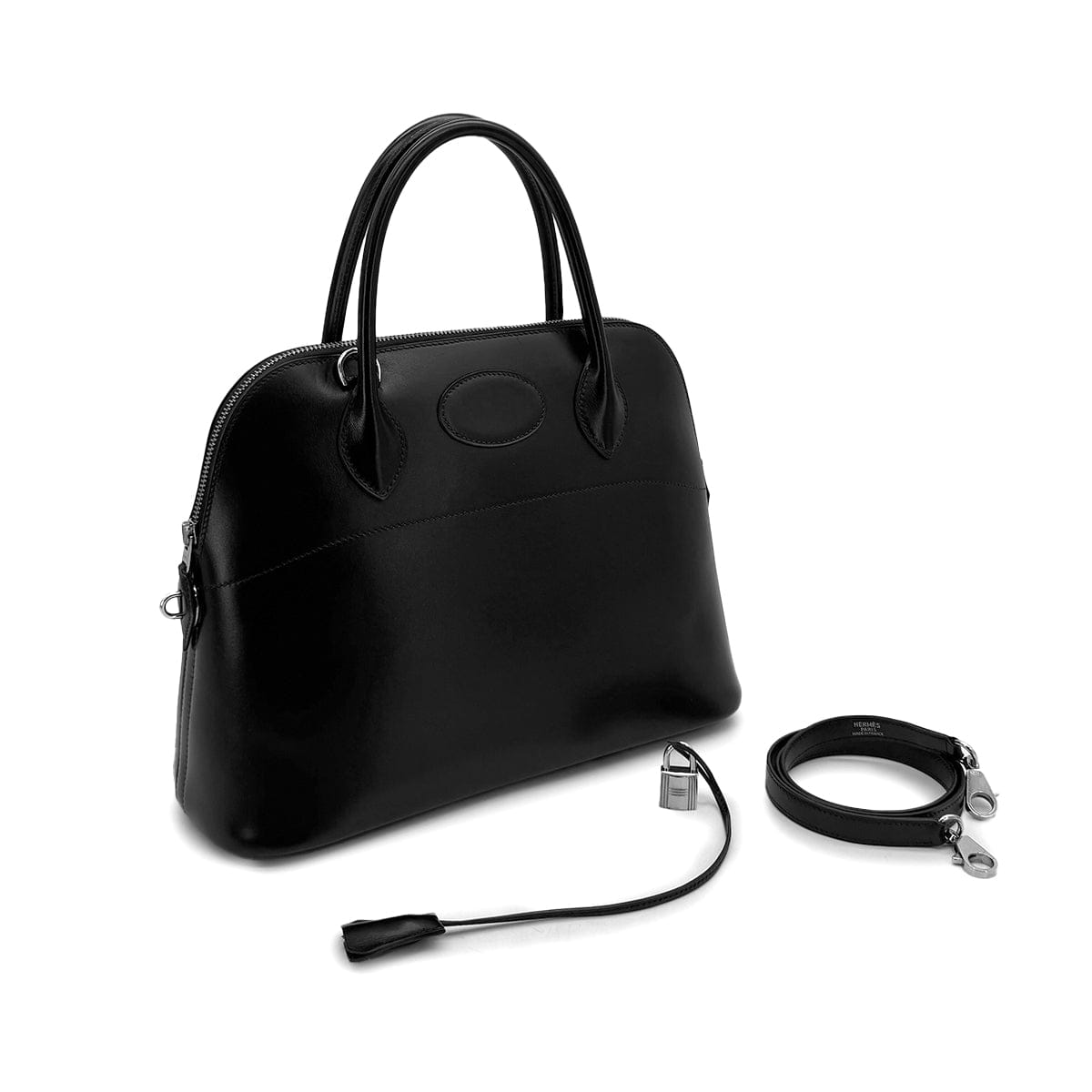 Luxury Promise Japan HERMES BOLIDE 31 BLACK BOXCALF HAND SHOULDER BAG 1999 SQUARE C SILVER HARDWARE 90318202