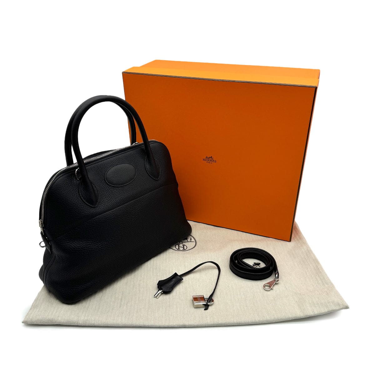 Luxury Promise Japan HERMES BOLIDE 31 BLACK TAURILLON CLEMENCE HAND SHOULDER BAG 2012 SQUARE P PALLADIUM HARDWARE 90313852