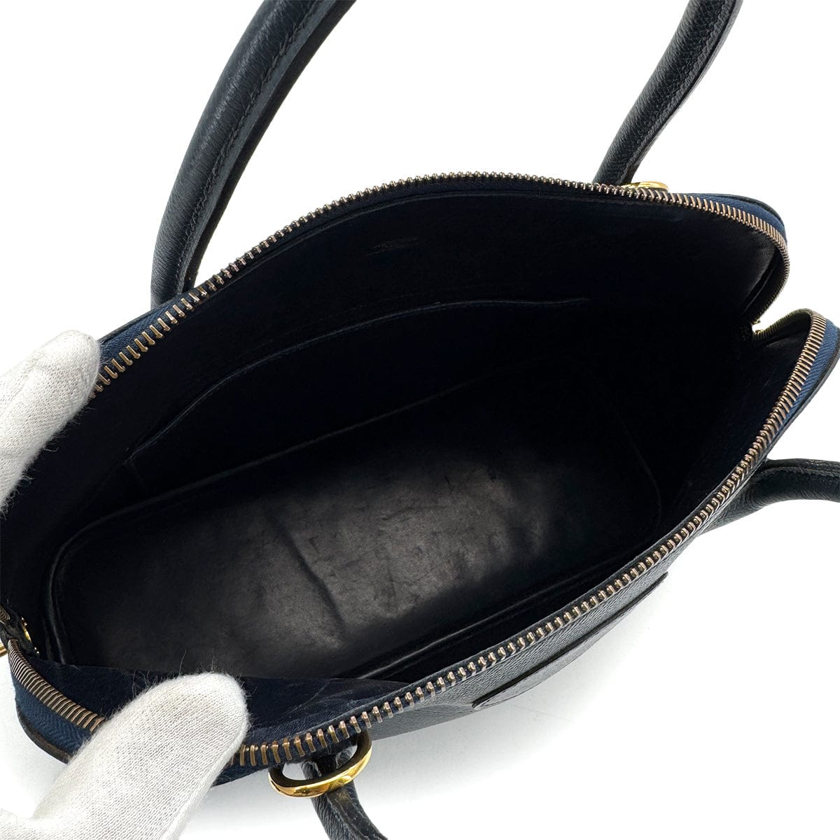 Luxury Promise Japan HERMES BOLIDE 31 BLUE INDIGO COURCHEVEL HAND SHOULDER BAG □C GOLD HARDWARE 90309668