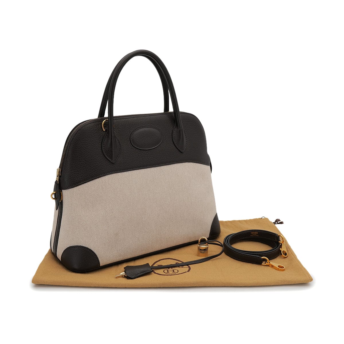 Luxury Promise Japan HERMES BOLIDE 31 CHOCOLAT TOILE H TAURILLON CLEMENCE HAND SHOULDER BAG 2006 SQUARE J GOLD HARDWARE 90323083