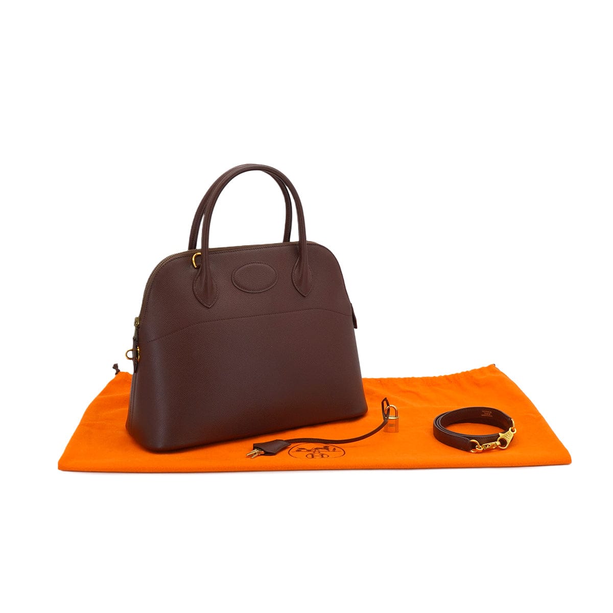 Luxury Promise Japan HERMES BOLIDE 31 MARRON FONCE COUCHEVEL HAND SHOULDER BAG 1995 CIRCLE Y GOLD HARDWARE 90344572