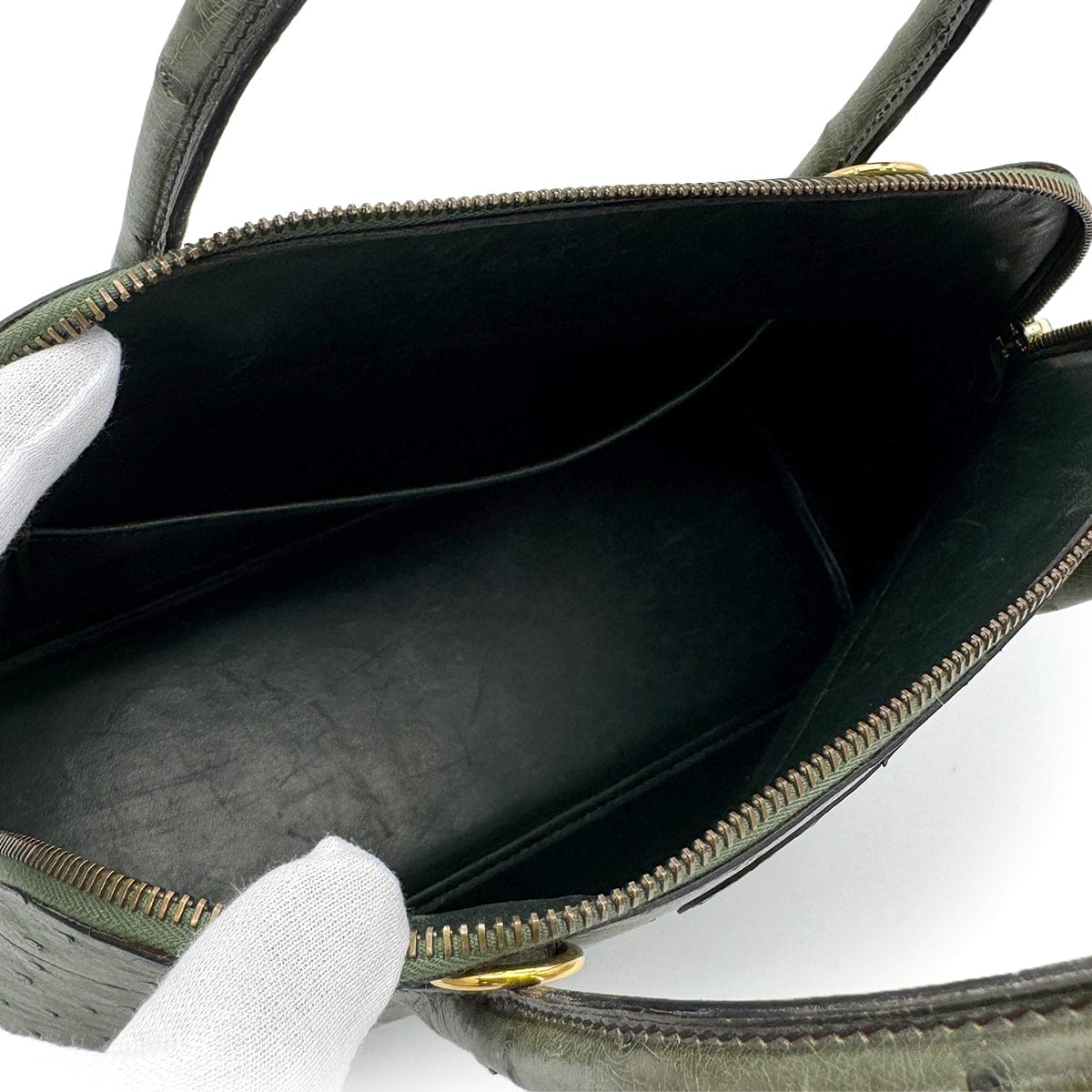 Luxury Promise Japan HERMES BOLIDE 31 VERT OSTRICH HAND SHOULDER BAG 1995 CIRCLE Y GOLD HARDWARE 90318277