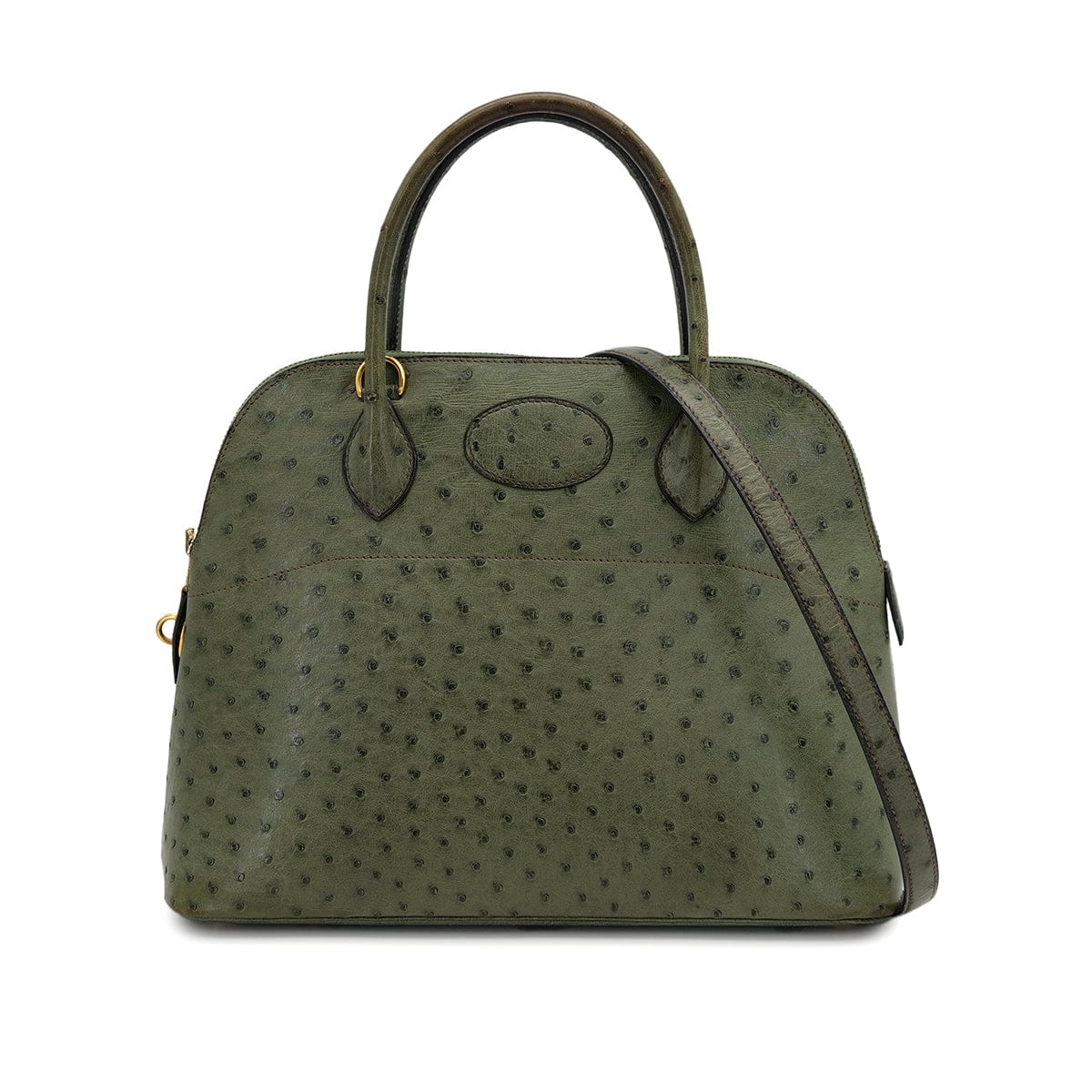 Luxury Promise Japan HERMES BOLIDE 31 VERT OSTRICH HAND SHOULDER BAG 1995 CIRCLE Y GOLD HARDWARE 90318277