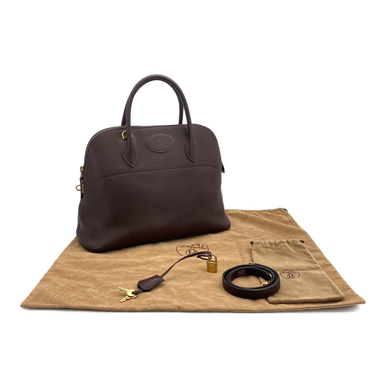 HERMES BOLIDE 35 HAVANE FJORD HAND SHOULDER BAG 1995 CIRCLE Y GOLD HARDWARE 90317921 DXBS6384
