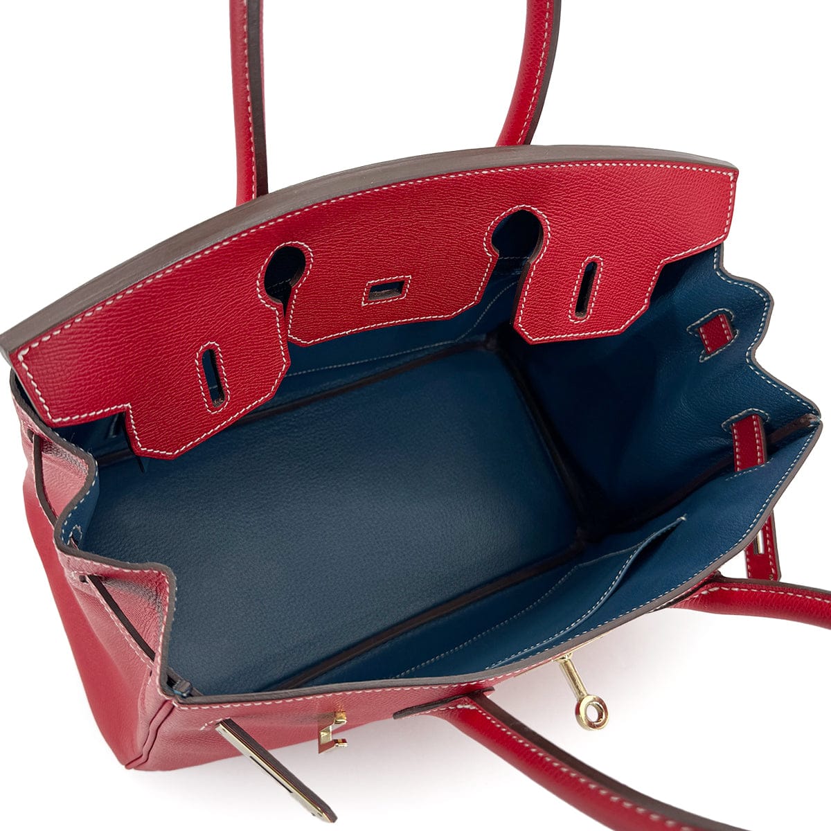 Luxury Promise Japan HERMES CANDY BIRKIN 30 ROUGE CASAQUE BLUE THALASSA VEAU EPSOM HAND BAG 2012 SQUARE P GOLD HARDWARE 90311264