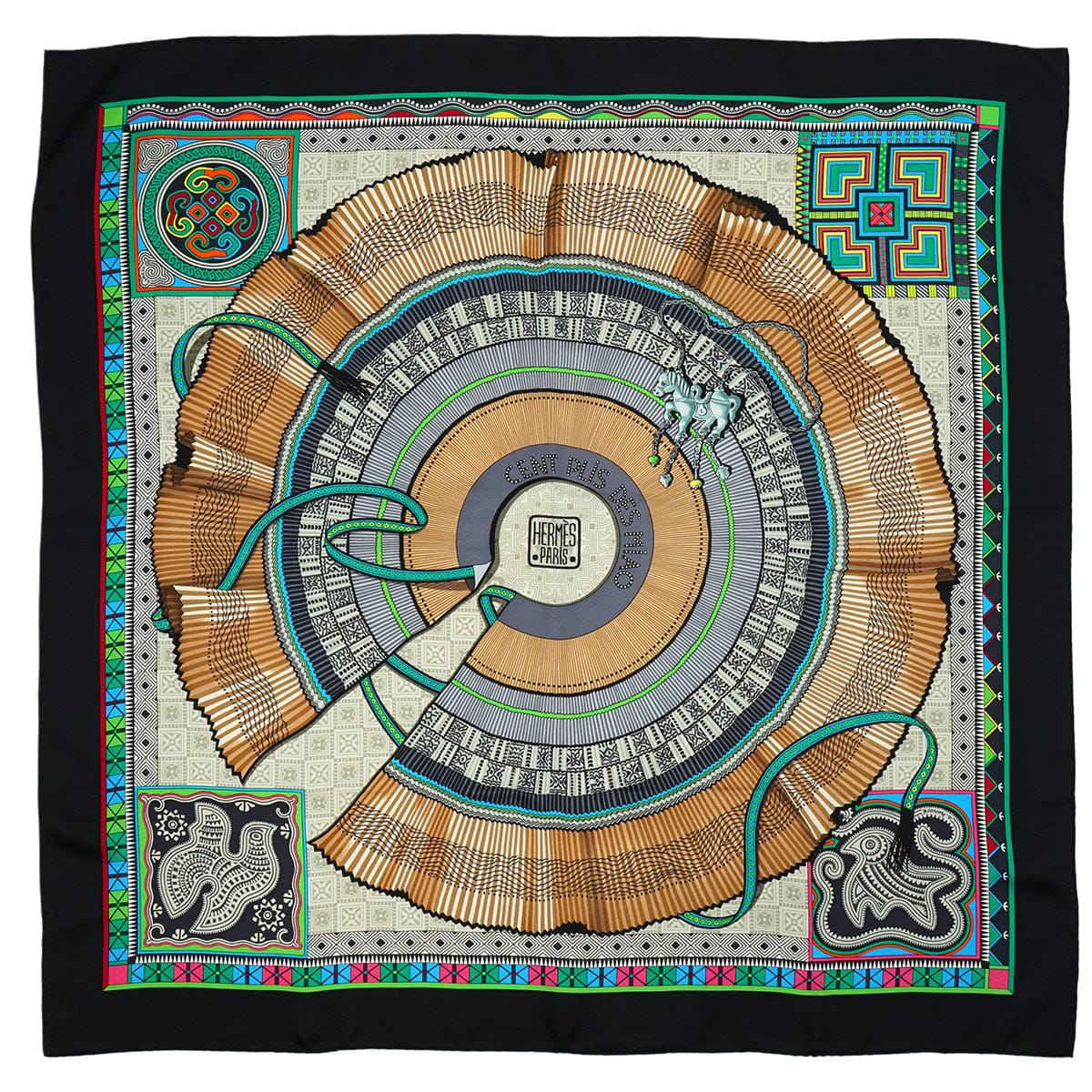 Luxury Promise Japan HERMES CARRE 90 SCARF CENT PLIS DES MIAO BLACK SILK 90345078