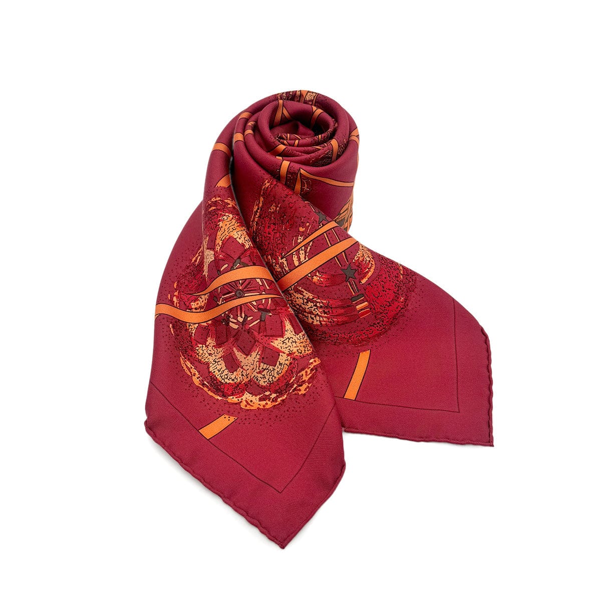 Luxury Promise Japan HERMES CARRE90 LES FEUC DE L'ESPACE MICHEL DUCHENE RED ORANGE SILK 90276723