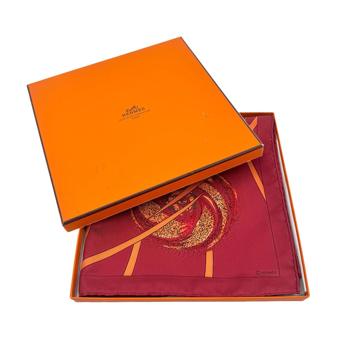 Luxury Promise Japan HERMES CARRE90 LES FEUC DE L'ESPACE MICHEL DUCHENE RED ORANGE SILK 90276723