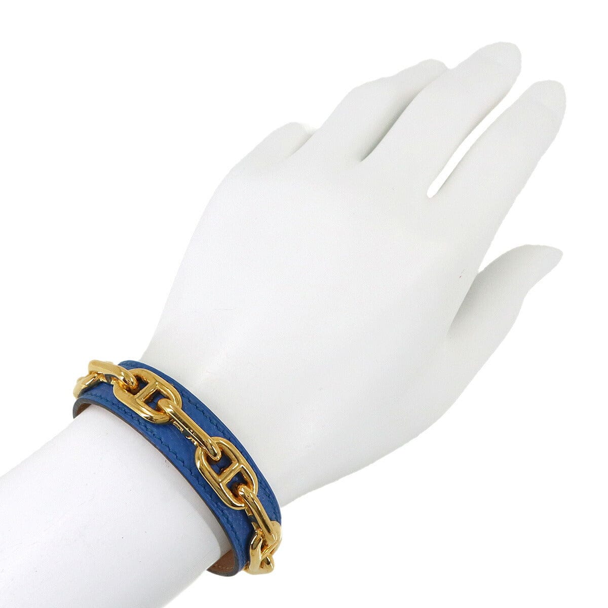 Luxury promise Japan HERMES Chaine d'Ancre Leather Bangle, Blue Gold, Accessory, Hermes 90318853