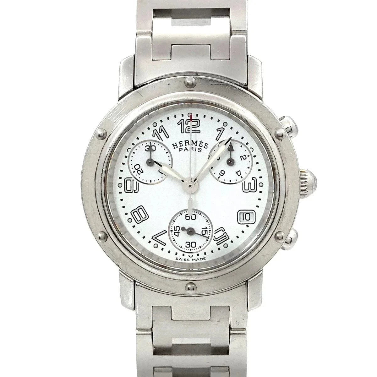 Luxury Promise Japan HERMES Clipper Chronograph CL1 310 Date White Dial Ladies 90276576