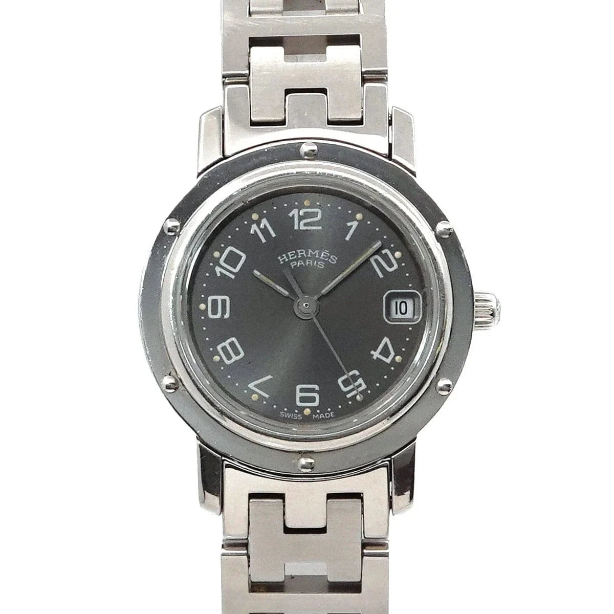 Luxury Promise Japan HERMES Clipper CL4.210 Quartz Date Gray Dial Ladies Watch 90288559