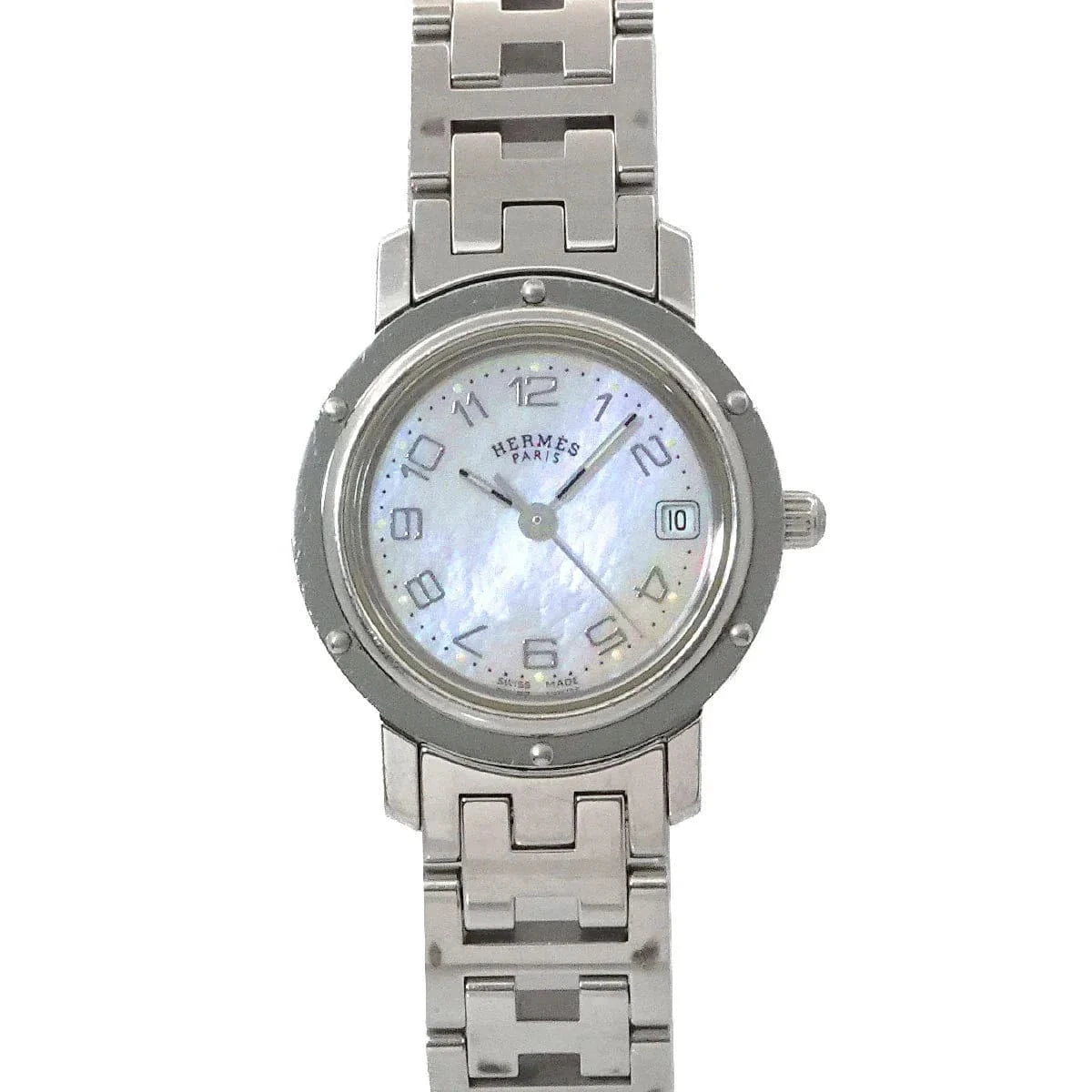 Luxury Promise Japan HERMES Clipper Nacle CL4.210 Quartz Date Pink Dial Ladies Watch 90290758