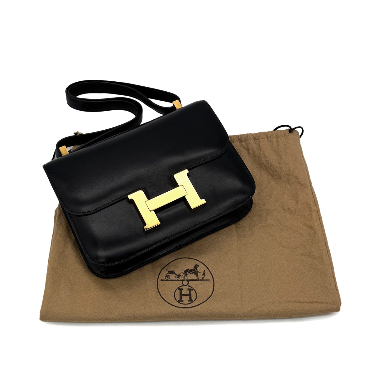Luxury Promise Japan HERMES CONSTANCE 23 BLACK BOXCALF SHOULDER BAG 〇U GHW 90296452