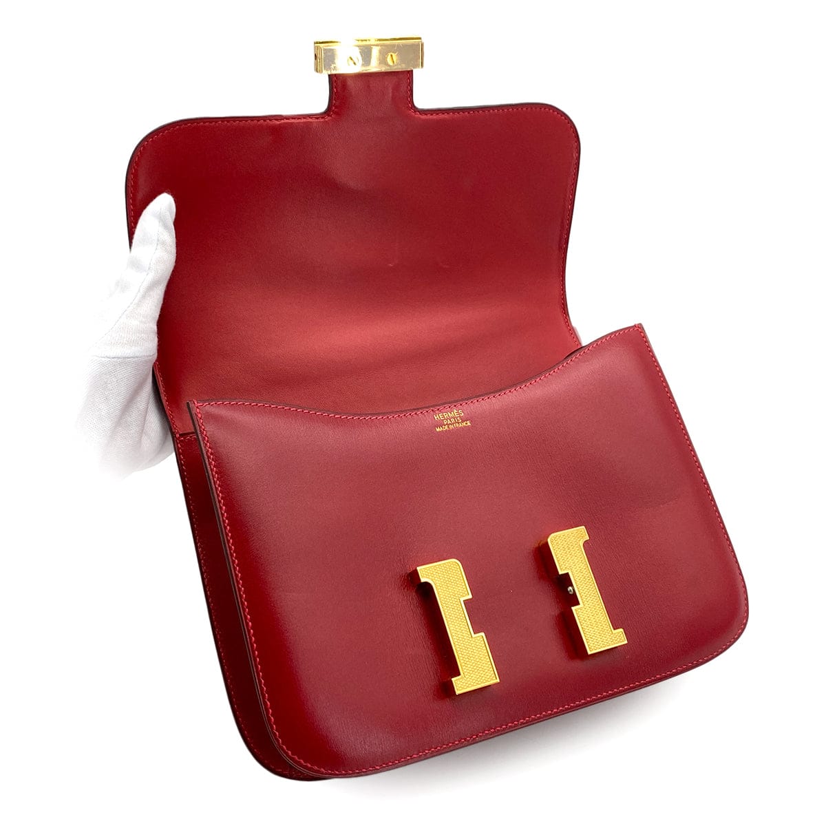 Luxury Promise Japan HERMES CONSTANCE 24 ROUGE GARANCE BOX CALF SHOULDER BAG 2011 SQUARE O GUILLOCHE HARDWARE 90324746