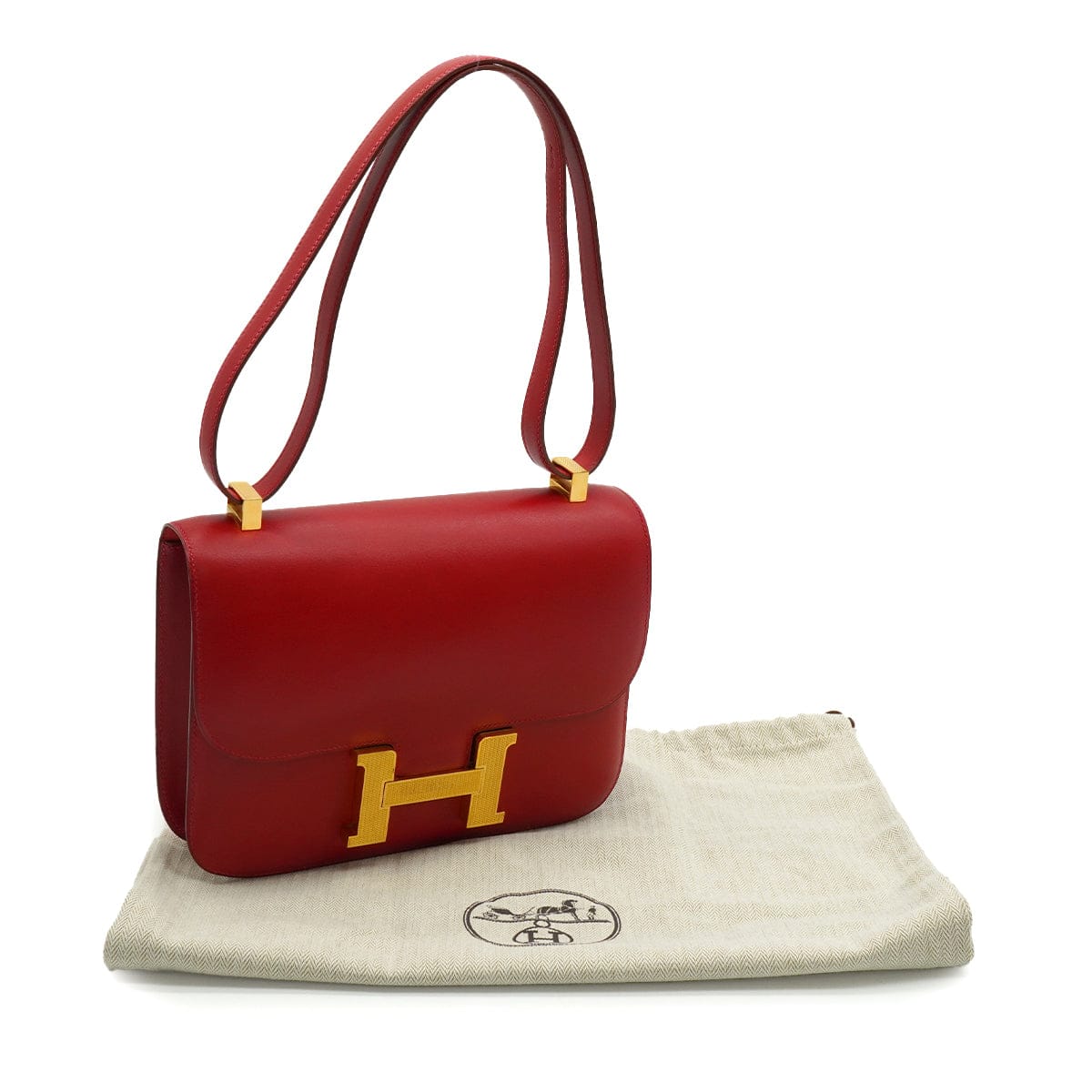 Luxury Promise Japan HERMES CONSTANCE 24 ROUGE VIF BOX CALF SHOULDER BAG 2003 SQUARE G GUILLOCHE HARDWARE 90339636