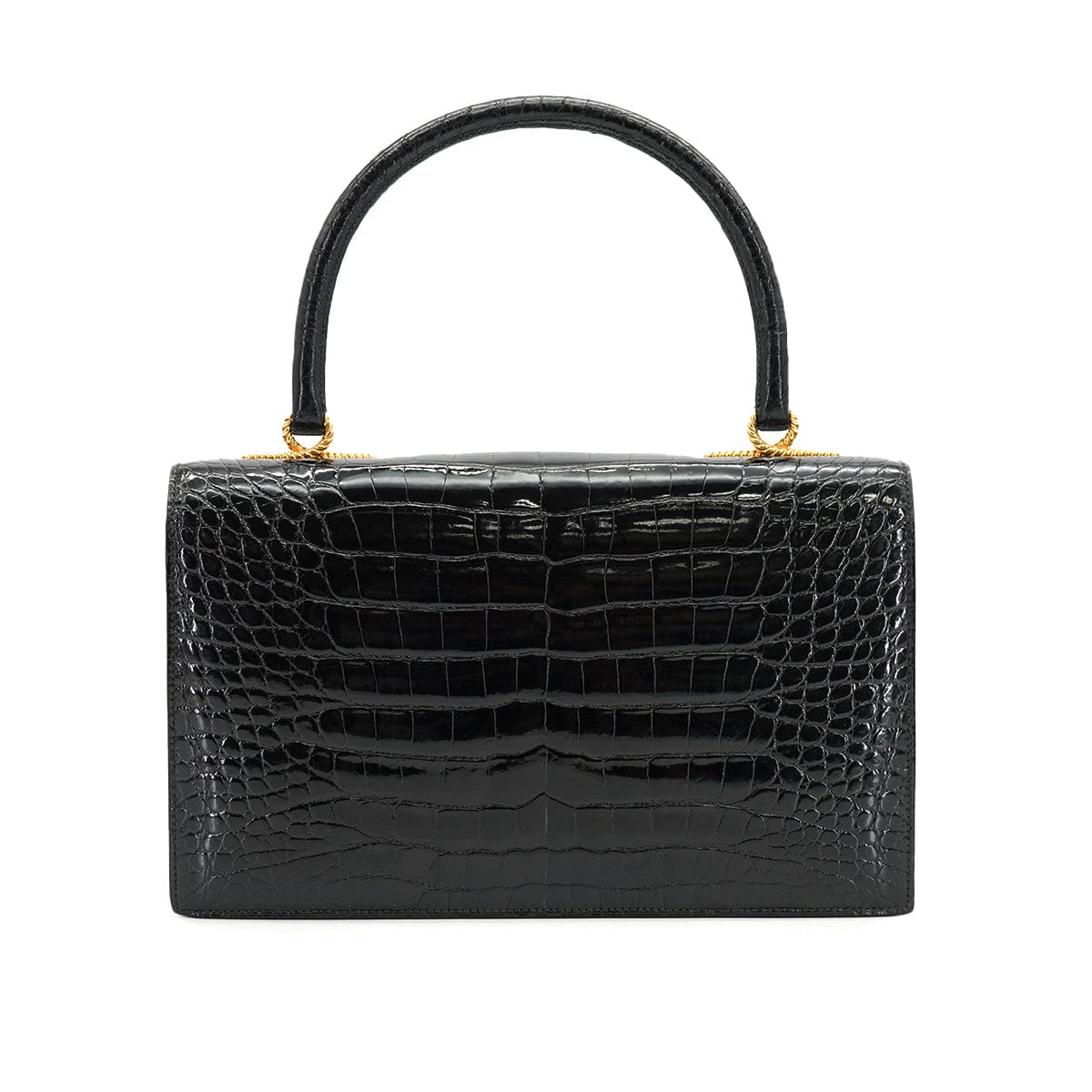 Luxury Promise Japan HERMES CORDELIERE ALLIGATOR BLACK HAND BAG 1990 CIRCLE T GOLD HARDWARE 90335570