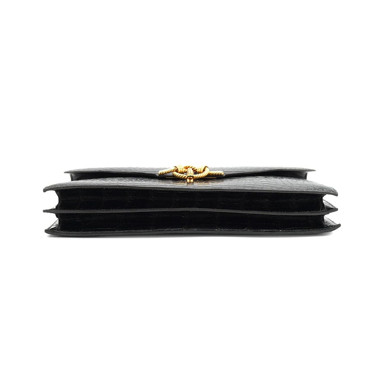 Luxury Promise Japan HERMES CORDELIERE ALLIGATOR BLACK HAND BAG 1990 CIRCLE T GOLD HARDWARE 90335570