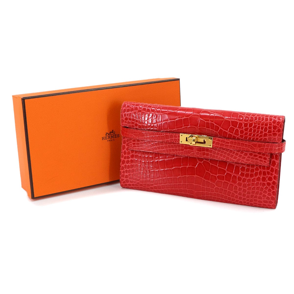 Luxury Promise Japan HERMES Crocodile Alligator Kelly Wallet Bi-fold Long Wallet Rouge Coeur D Stamp Gold Hardware Kelly Wallet Hermes 90343897