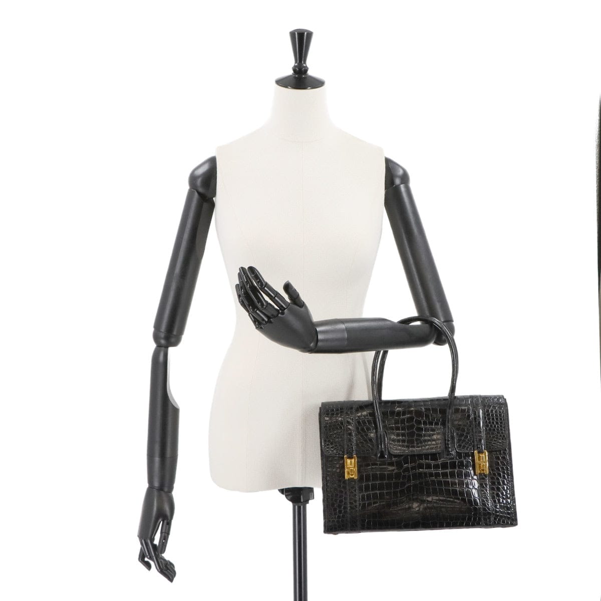 Luxury Promise Japan HERMES Crocodile Drag 30 Hand Bag Black 〇F Stamp 1976 Vintage Antique Gold Hardware Drug 30 Hermes 90287519