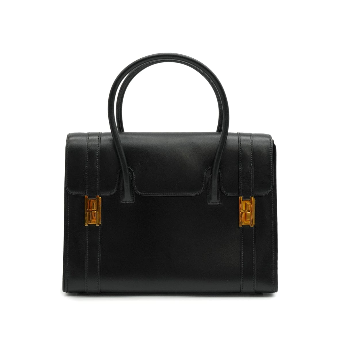 Luxury Promise Japan HERMES DRUG 27 BLACK BOX CALF HAND BAG 1978 CIRCLE H GOLD HARDWARE 90338297