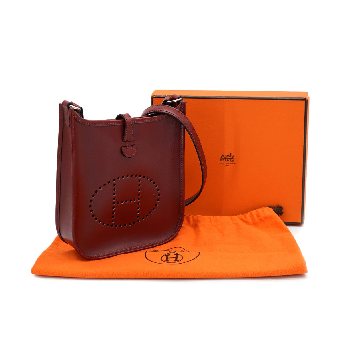 Luxury Promise Japan HERMES EVELYNE TPM ROUGE H BOX CALF SHOULDER BAG 2002 SQUARE F 90327386