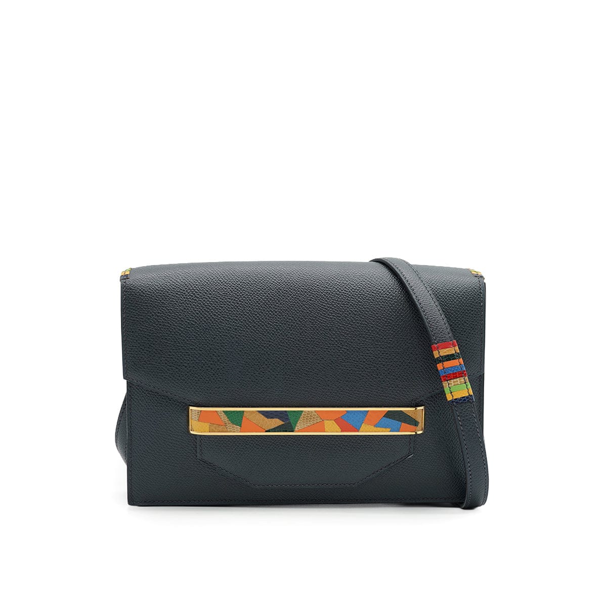 Luxury Promise Japan HERMES FACO BLUE INDIGO LIZARD VEAU EPSOM SHOULDER BAG 2004 SQUARE H GOLD HARDWARE 90335156