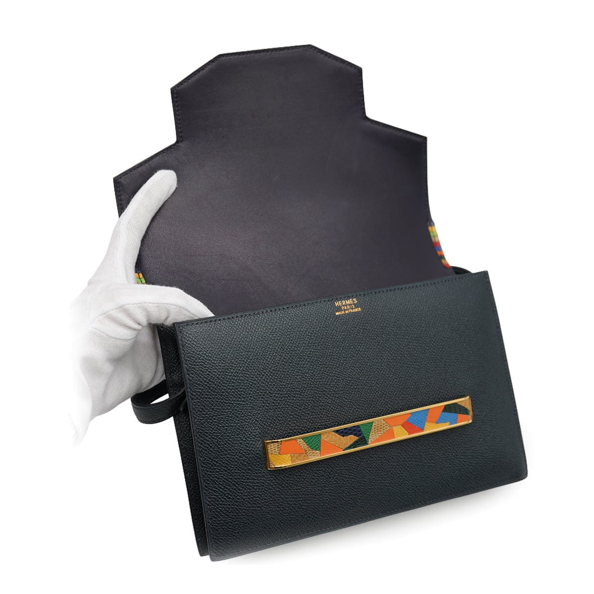 Luxury Promise Japan HERMES FACO BLUE INDIGO LIZARD VEAU EPSOM SHOULDER BAG 2004 SQUARE H GOLD HARDWARE 90335156