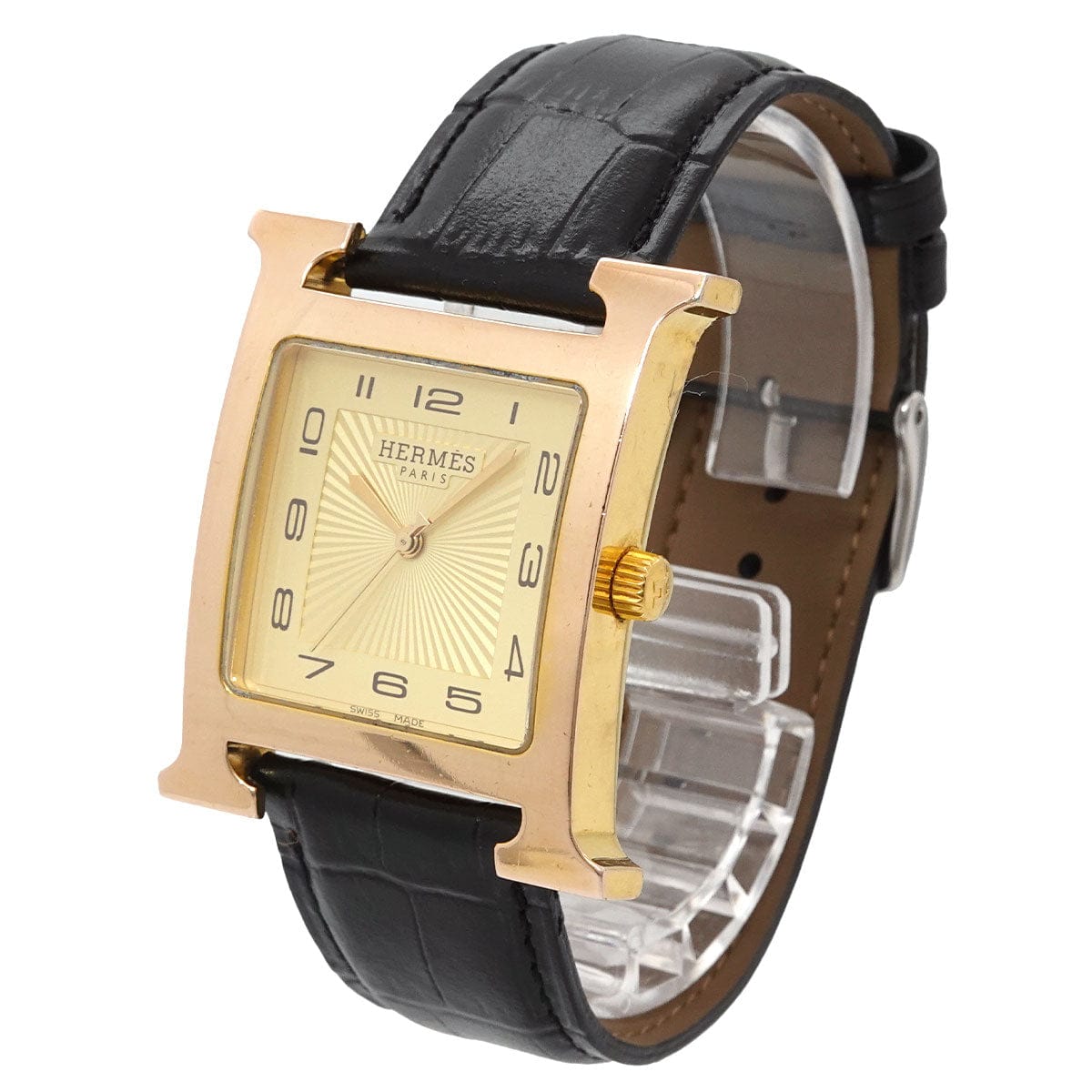 Luxury Promise Japan HERMES H-Watch HH1 801 Men's Watch Gold Black Quartz Watch H Watch Hermes 90333199