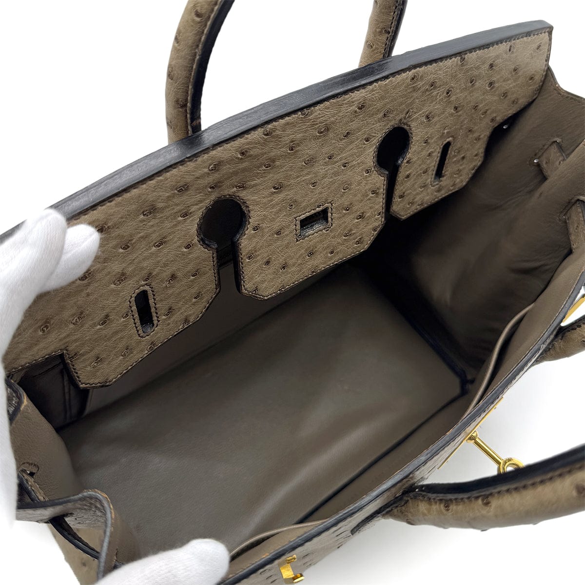 Luxury Promise Japan HERMES HAUT A COURROIES 32 GRAY OSTRICH HAND BAG 〇W GHW 90299365