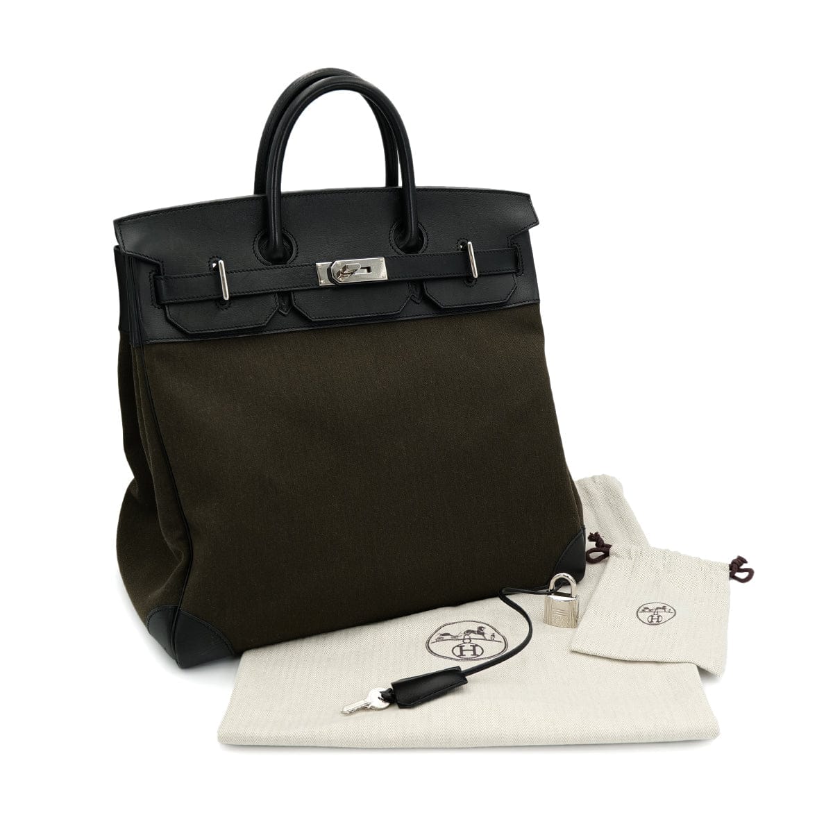 Luxury Promise Japan HERMES HAUT A COURROIES 40 BLACK VERT MAQUIS EVERCOLOR TOILE OFFICIER HAND BAG Z SHW 90301717