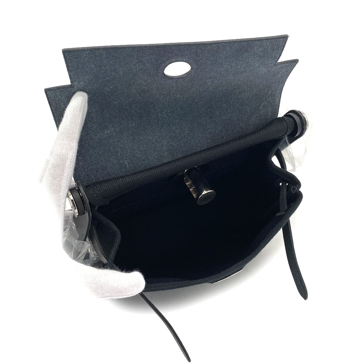 Luxury Promise Japan HERMES HER BAG ZIP 20 MINI BLACK VACHE HUNTER TOILE MILITAIRE TOTE SHOULDER BAG 2026 G STAMP 90324636