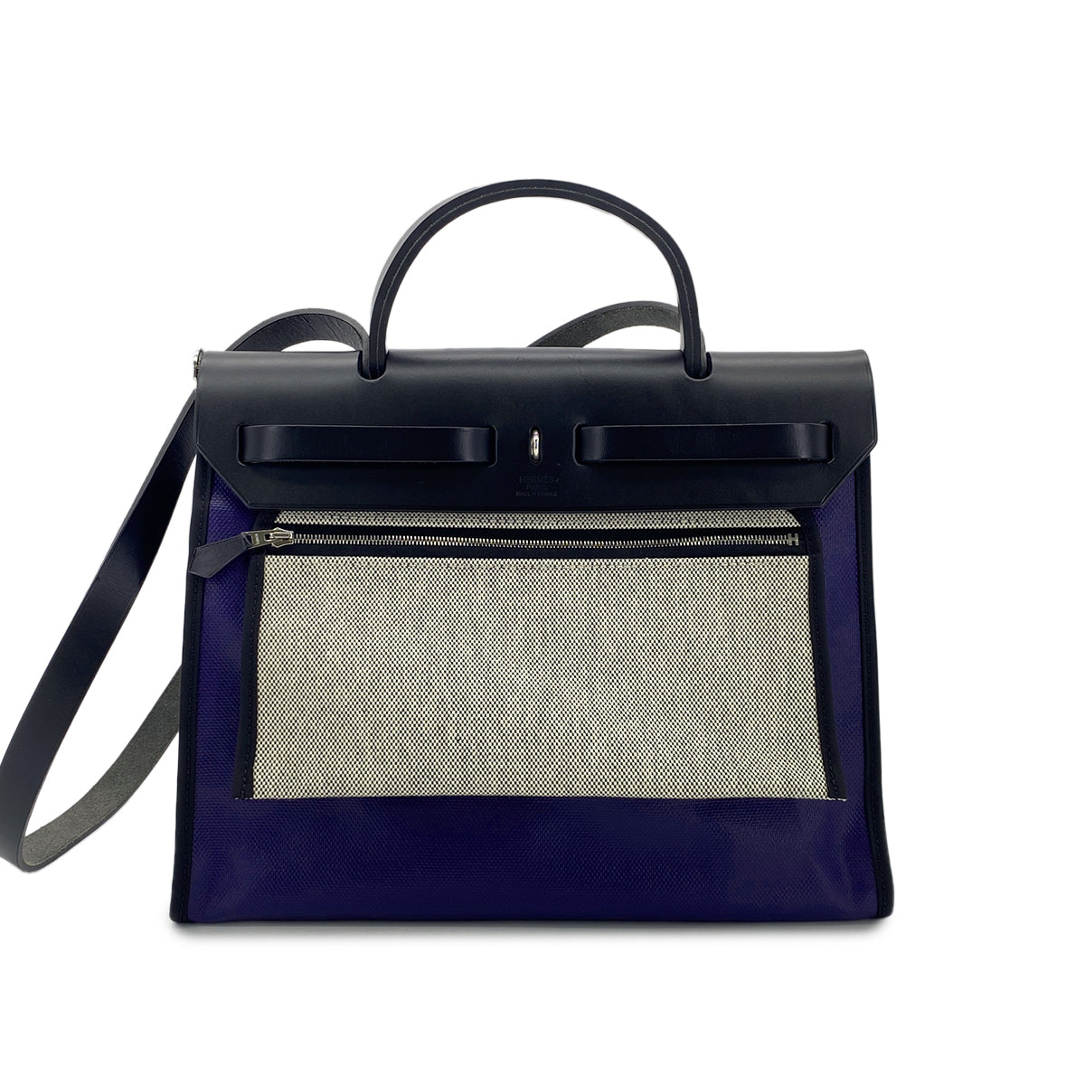 Luxury Promise Japan HERMES HER BAG ZIP PM 31 BLEU ENCRE BLACK TOILE H BERLINE VACHE HUNTER HAND SHOULDER BAG C 90296673