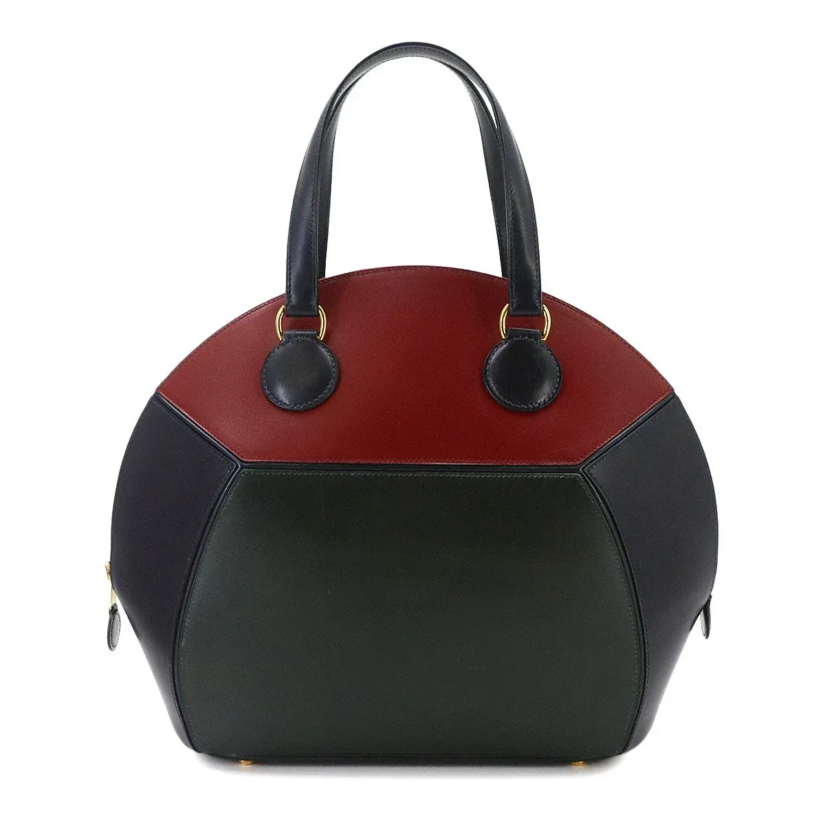 Luxury Promise Japan *HERMES Ile de Shiki Hand Bag Box calf Rouge H Blue Indigo Green Vintage 90337952
