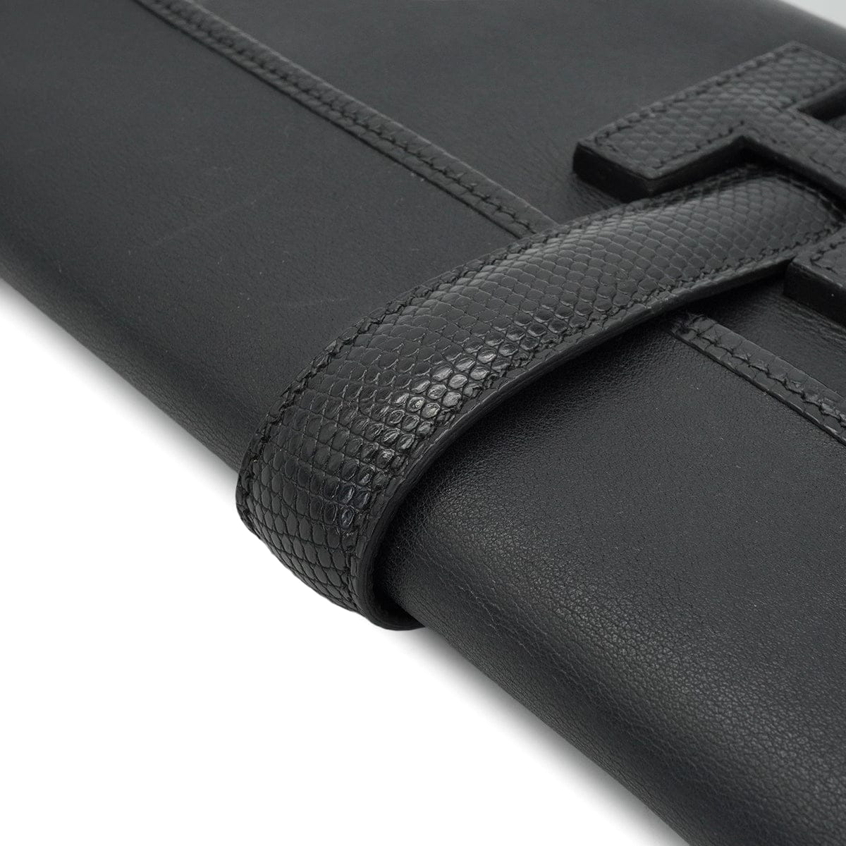 Luxury Promise Japan HERMES JIGE ELAN 29 BLACK LIZARD VEAU SWIFT CLUTCH BAG 2017 A STAMP 90339216