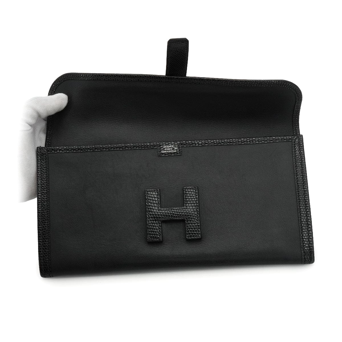 Luxury Promise Japan HERMES JIGE ELAN 29 BLACK LIZARD VEAU SWIFT CLUTCH BAG 2017 A STAMP 90339216