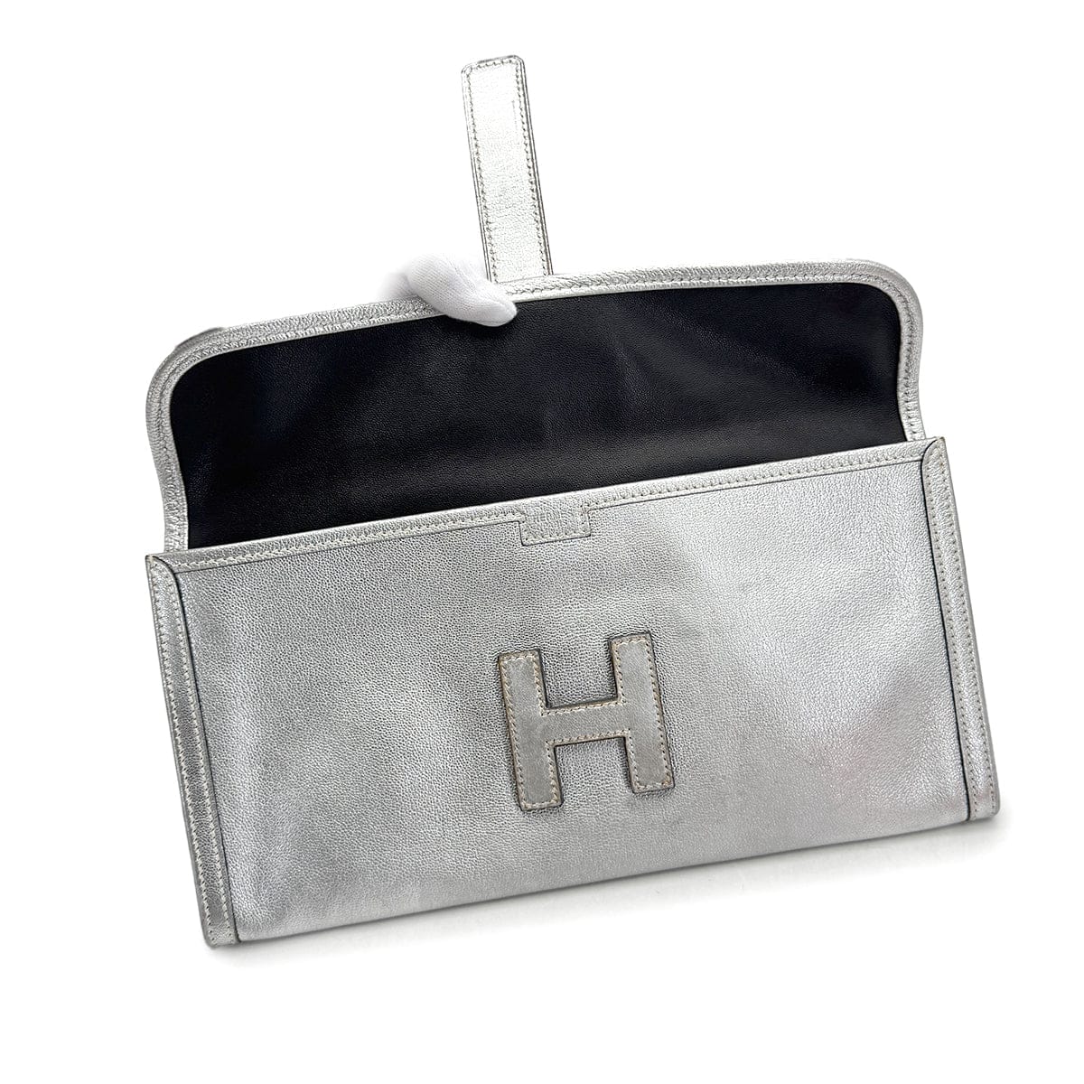 Luxury Promise Japan HERMES JIGE ELAN 29 SILVER CHEVRE CLUTCH BAG 2004 SQUARE H 90325324